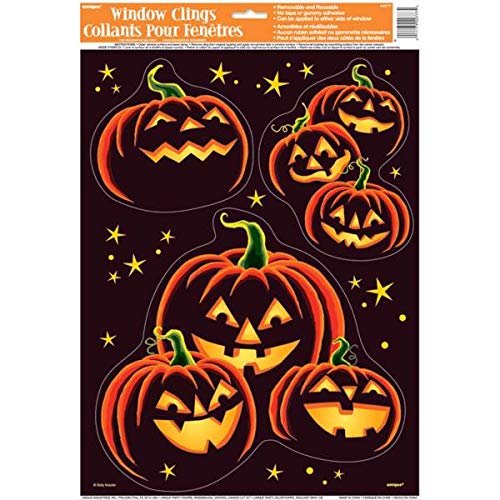 Unique Industries Pumpkin Grin Window Decal Clings | Assorted Designs | 3 Pcs, 1 ct, Multicolor