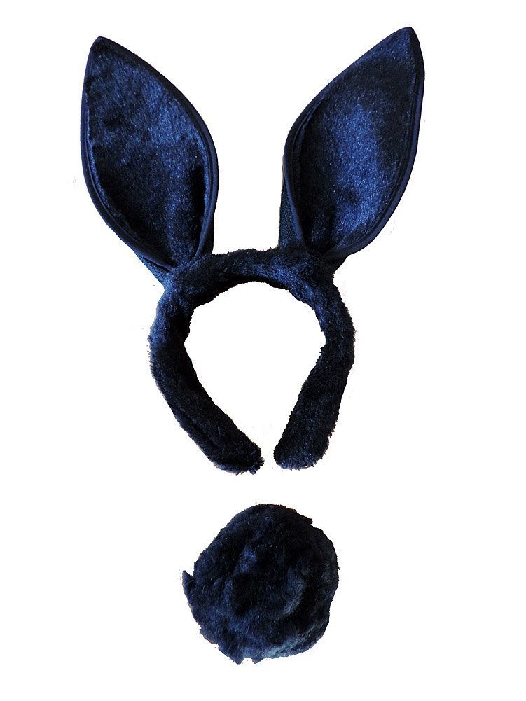 Loftus International Plush Bunny Ears Headband & Fuzzy Tail Costume Set (Black)