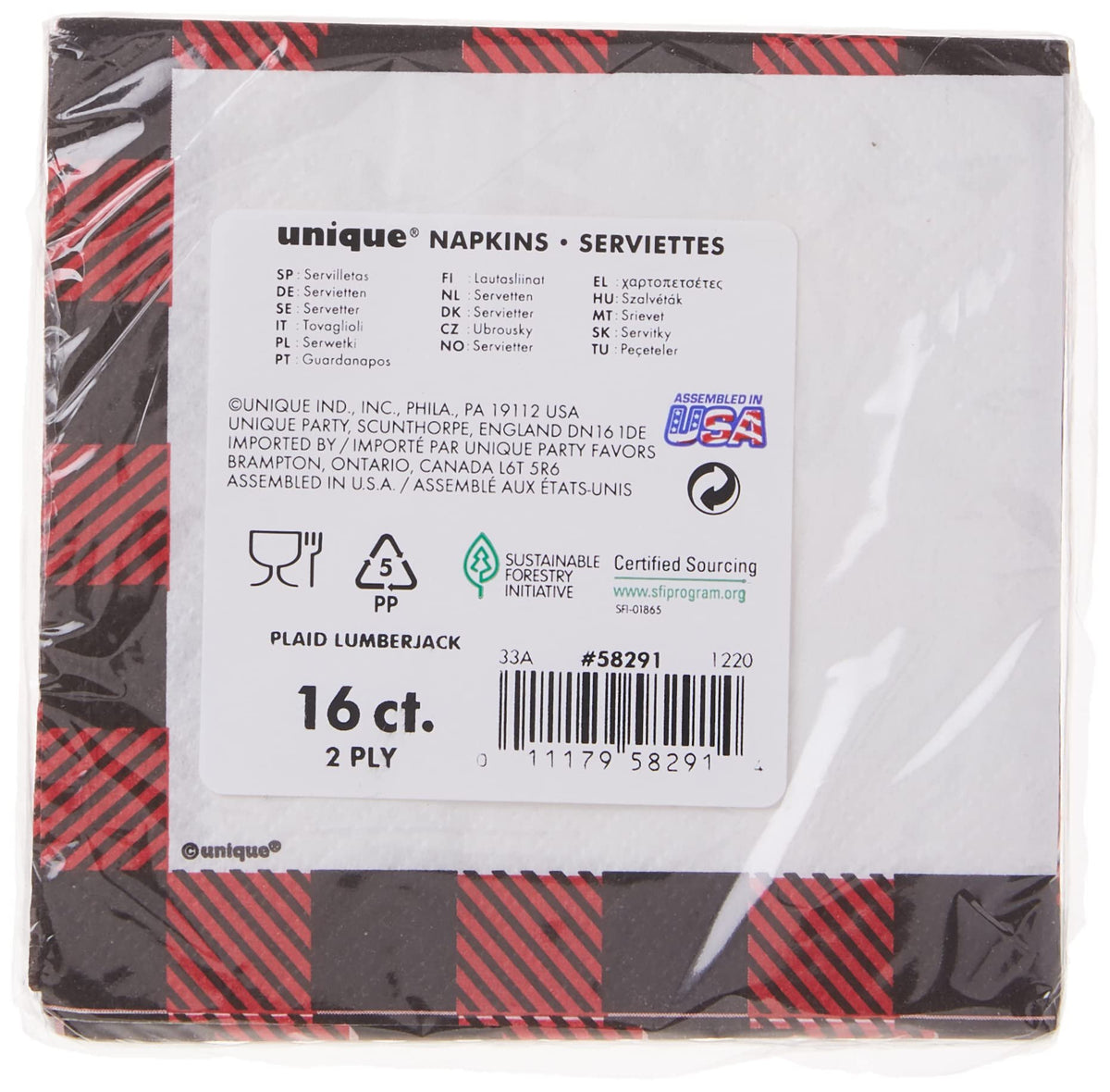 Unique Plaid Lumberjack Beverage Napkins - 5' x 5', 16 Pcs