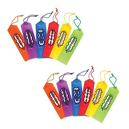 U.S. TOYS 24 Assorted Comic Book Super Hero Themed Ribbon Awards - Two Packs of 12 Ribbons