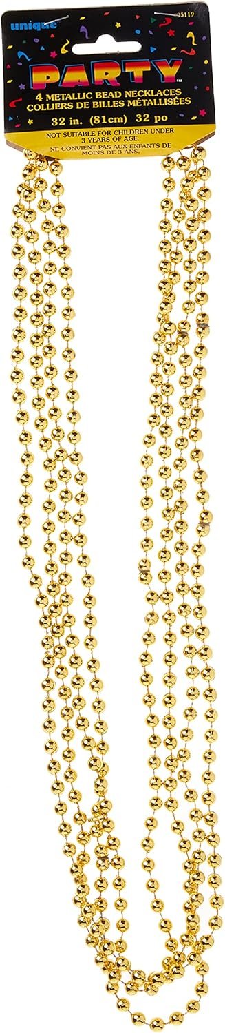 Gold Metallic Bead Necklaces – 32&quot; (Pack Of 4)