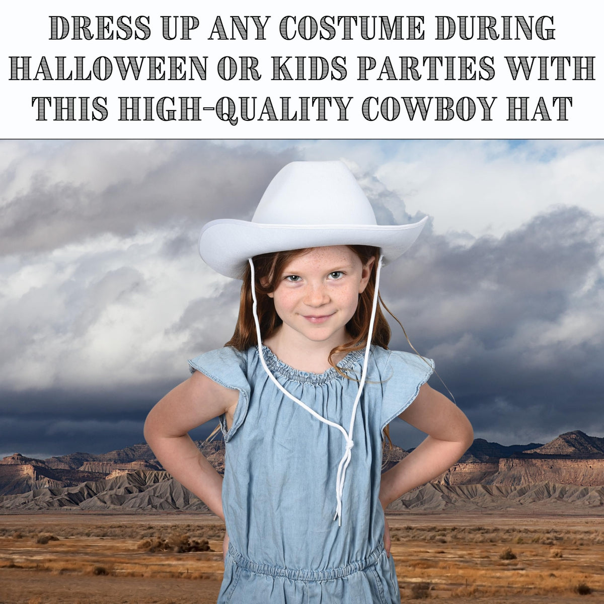 U. S. Toy White Kids Cowboy Hat, Felt Cowgirl Hat for Girls and Boys, Dress-Up and Costume Parties, Perfect for Halloween, Adult Sized, 1-Pack, 3 Years & Older