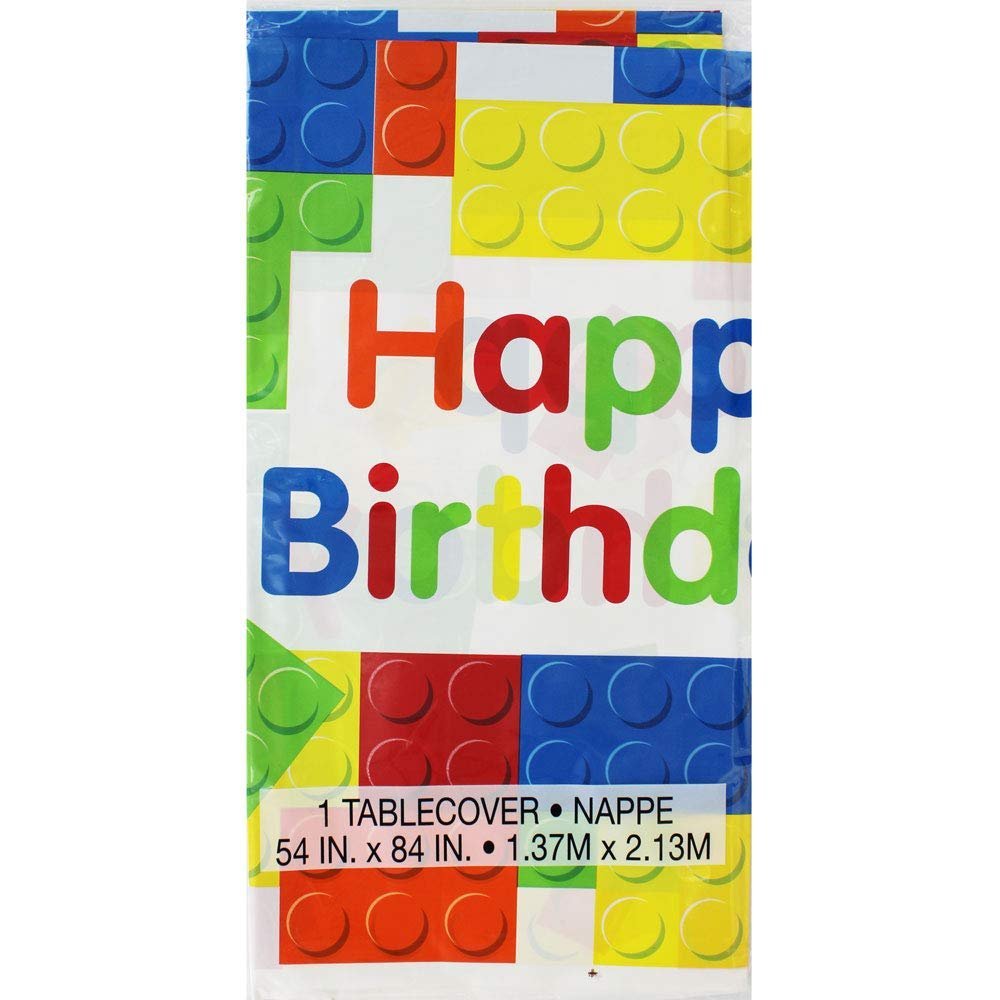 Vibrant Building Blocks Birthday Rectangular Plastic Table Cover - 54&quot; x 84&quot; - Premium Quality &amp; Eye-catching Design - Perfect for Kids&#39; Party Decor