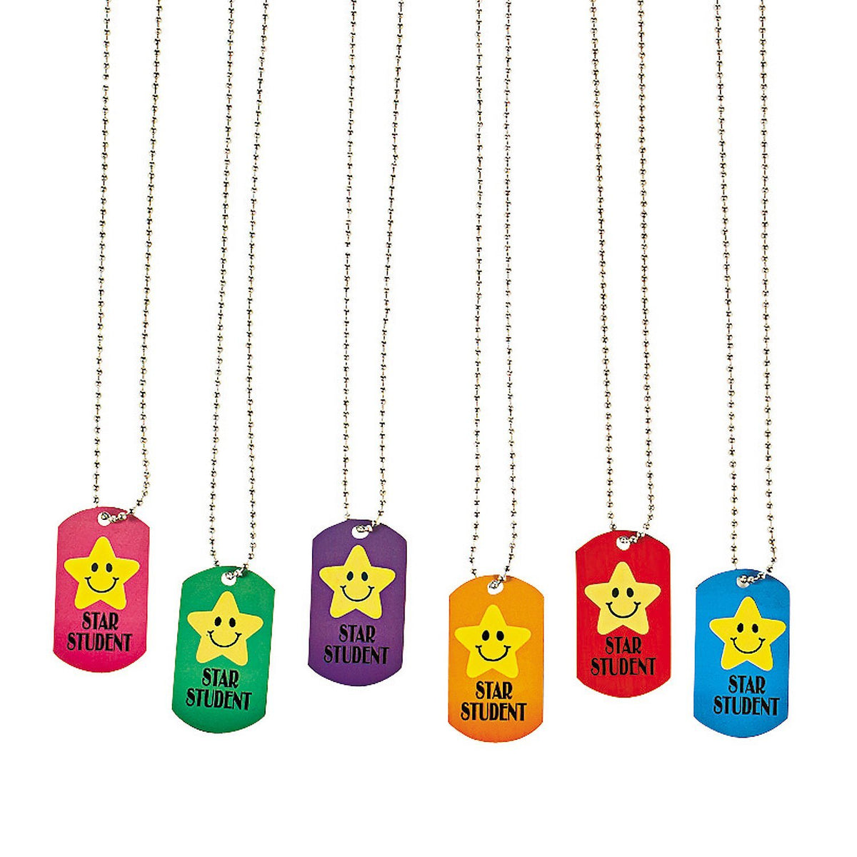Fun Express Star Student Dog Tag Necklaces - 12 Pieces - Educational And Learning Activities For Kids