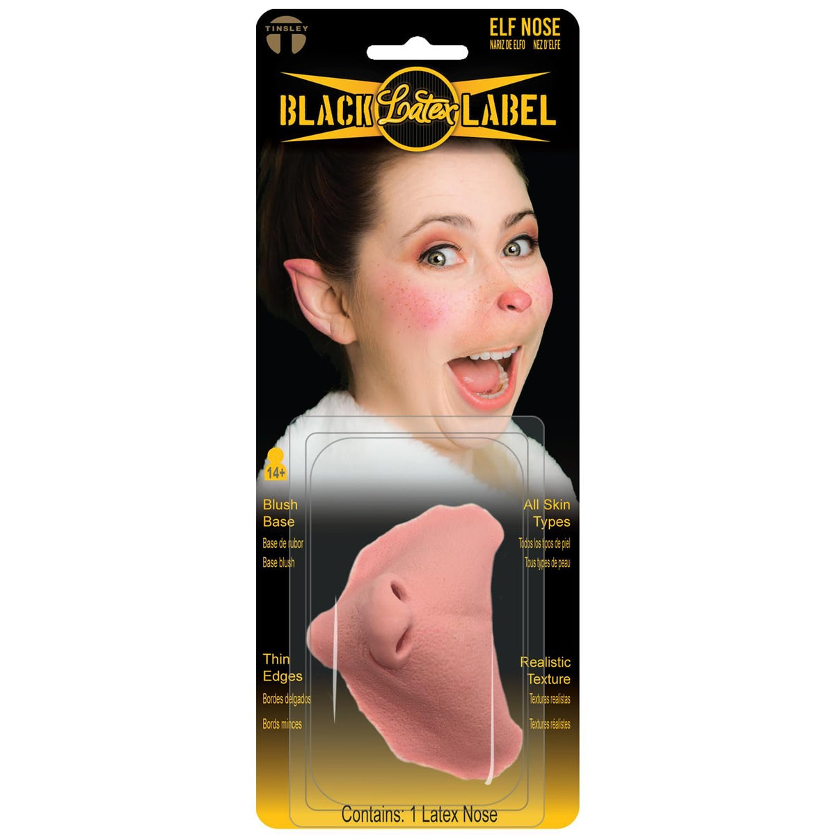 Tinsley Transfers Transform Your Look with Elf Nose - Black Label Latex Prosthetic for Fantasy and Cosplay Costumes - Realistic, Reusable, and Professional Quality Makeup Appliance