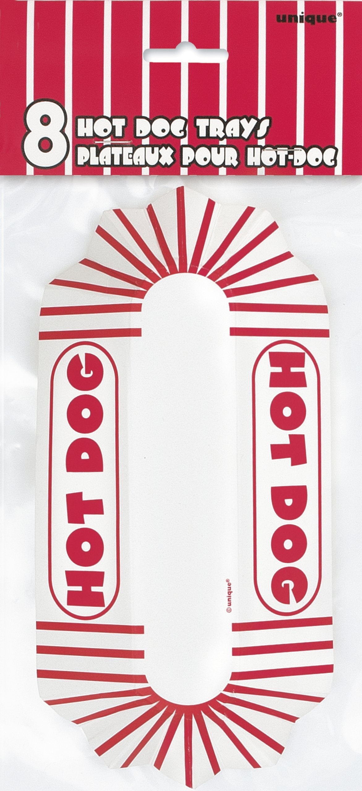 Classic Red & White Striped Paper Hotdog Trays - 11" x 4.6", 8 Count - Disposable Serving Trays for BBQ, 4th of July, Birthday & Carnival Parties