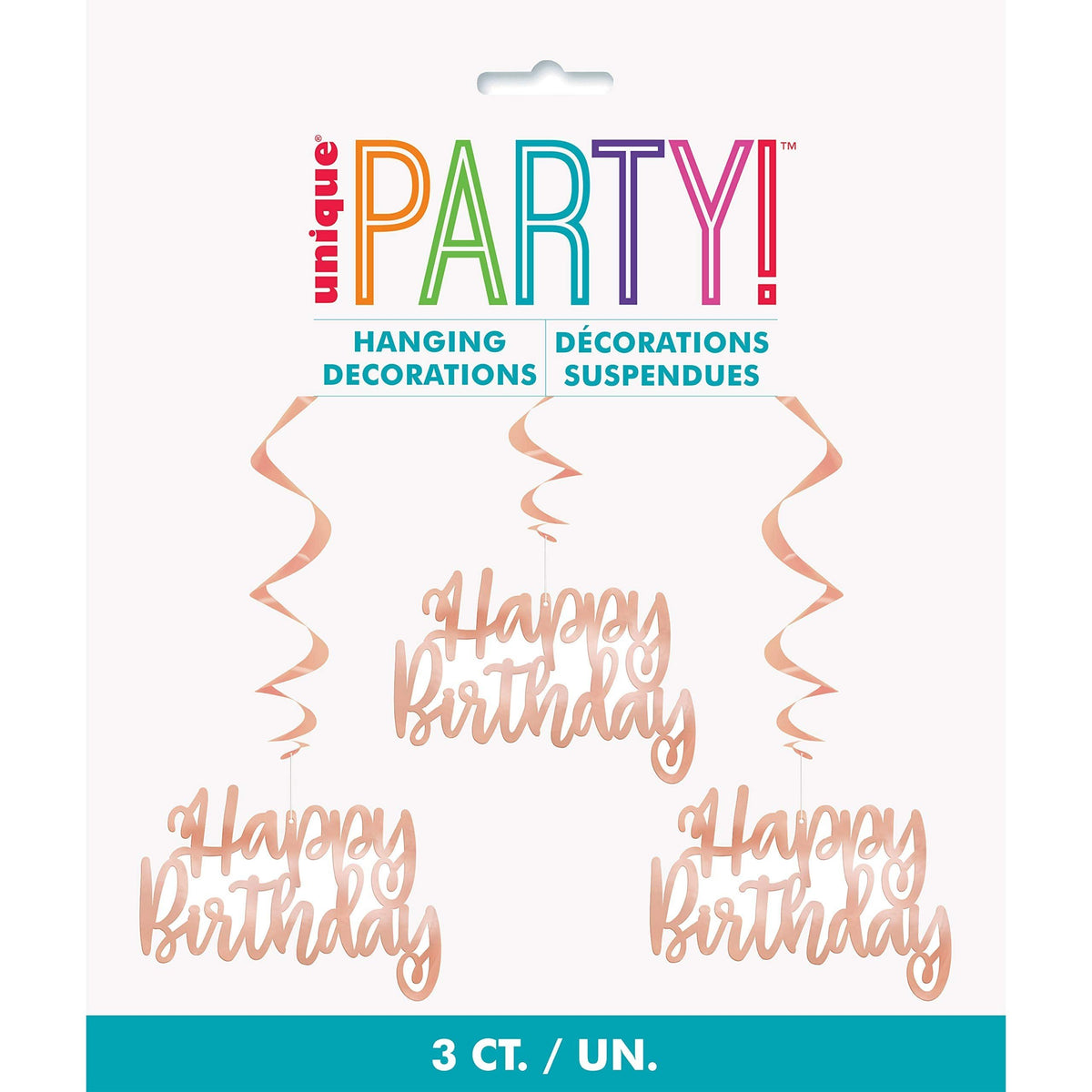 Dazzling Rose Gold Happy Birthday Foil Hanging Swirl Decorations - 32&quot; (Pack of 3) | Versatile &amp; Eye-Catching Party Decor | Ideal for Any Events