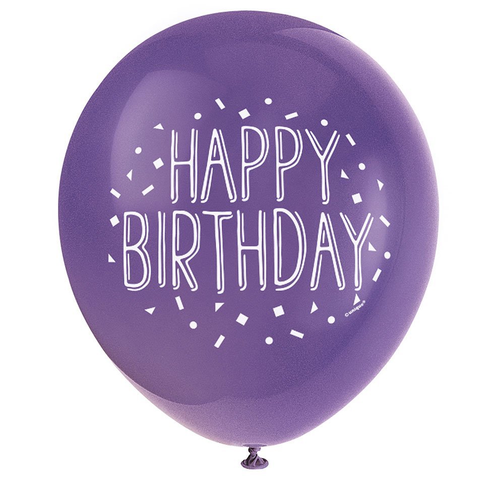 Unique Fun Happy Birthday Party Latex Balloons - 12" | Assorted Colors | 8 Pcs