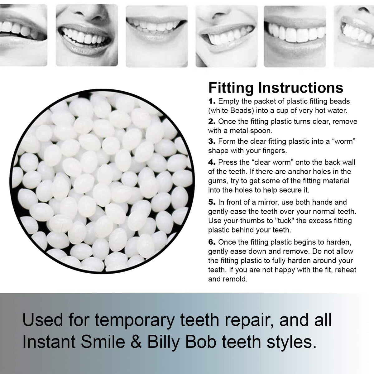 12 Packages of Instant Smile Billy Bob Replacement Thermal Adhesive Fitting Beads for Fake Teeth