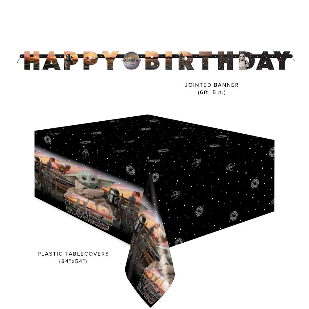 Baby Yoda Mandalorian The Child Themed Happy Birthday Party Supplies for Kids, Serves 16, Decor and Dinnerware with Balloons, Banner, Table Cover, Party Planner, Cups, Plates, Napkins, Sticker and