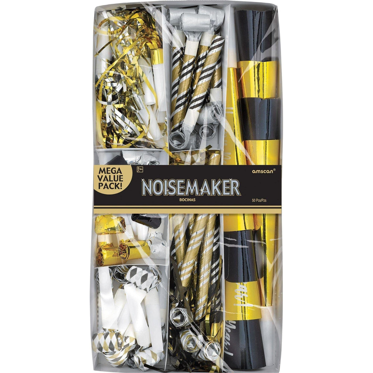 Black, Gold & Silver Party Horns & Blowouts Set - Perfect Party Supplies & Party Noise Makers for New Year's Eve, Graduation Parties, Birthdays & More