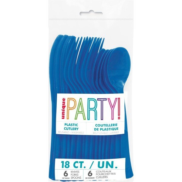 Elegant Royal Blue Solid Assorted Plastic Cutlery - 18ct - Stylish Disposable Silverware for Weddings, Parties &amp; Events