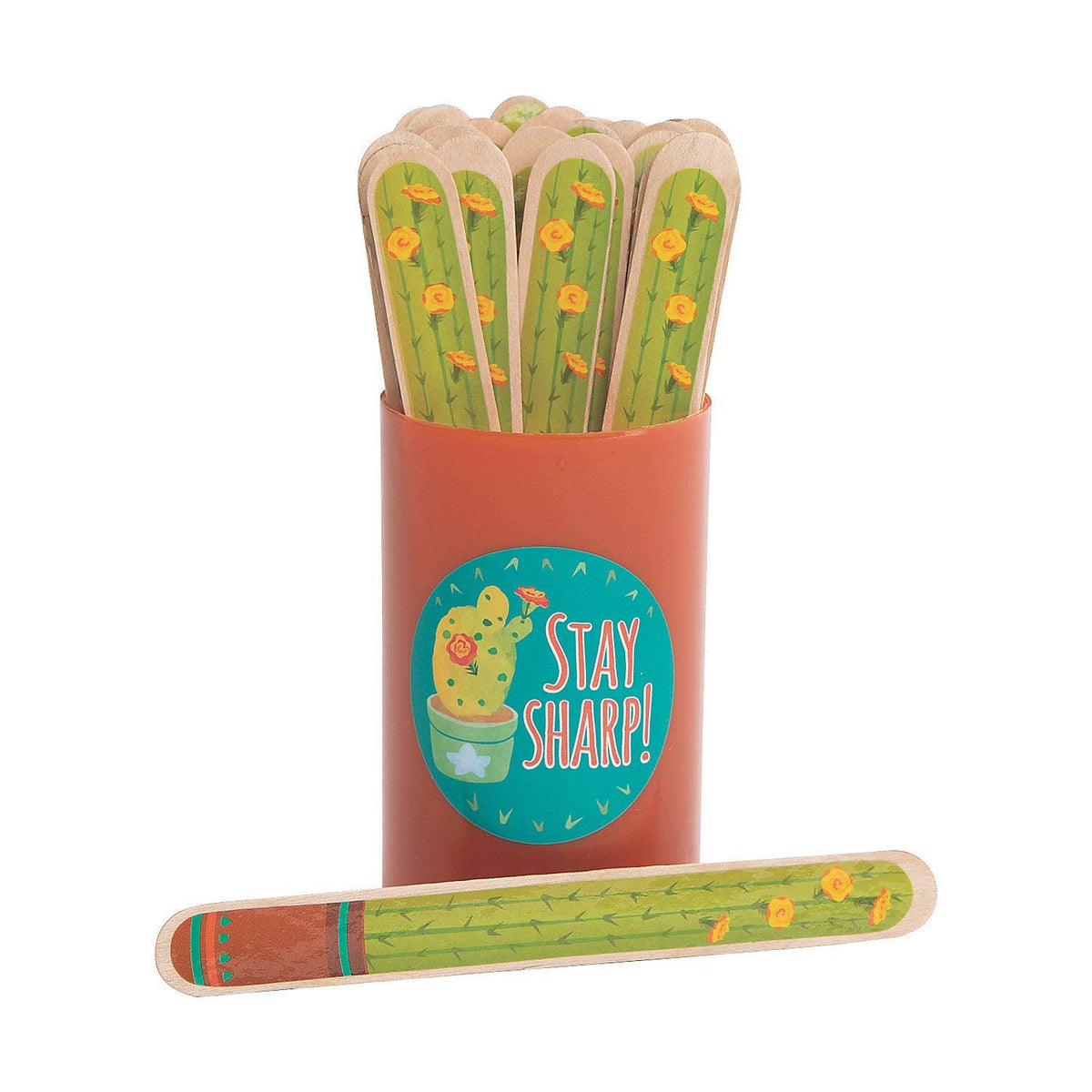 Fun Express Cactus Flip Sticks with Storage Cup - Teacher Classroom Supplies - 36 Pieces